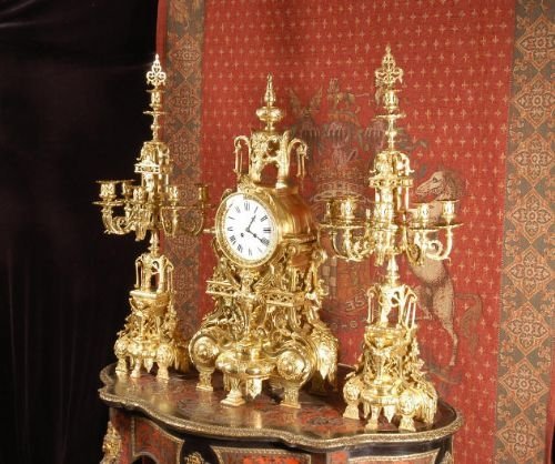 *****Sold******  Japy Freres Antique Gilt Brass Clock Set - Massive!